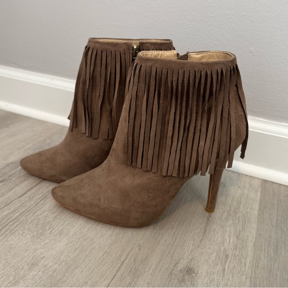 Brown Fringed Booties